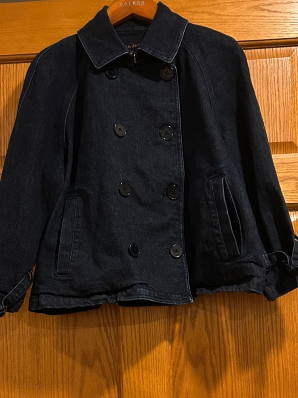 Women’s Size XL Lauren Jeans Company Denim Double-Breasted Pea Coat Jean Jacket